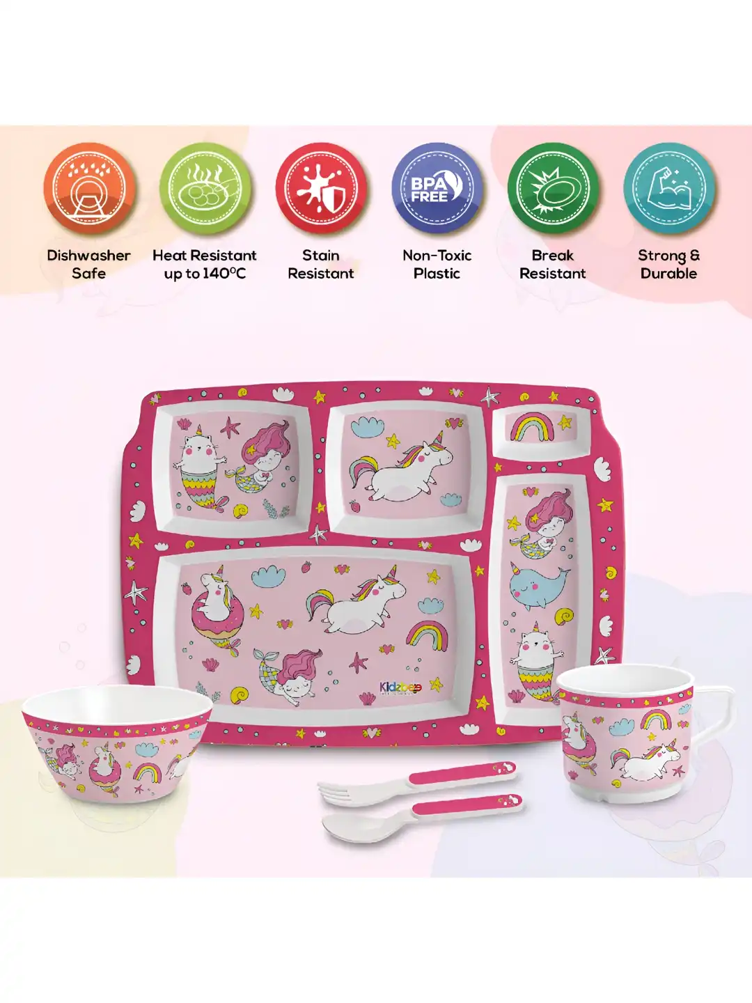 Buy Cello Kidzbee BPA Free Pentameal Pink Graphic Melamine