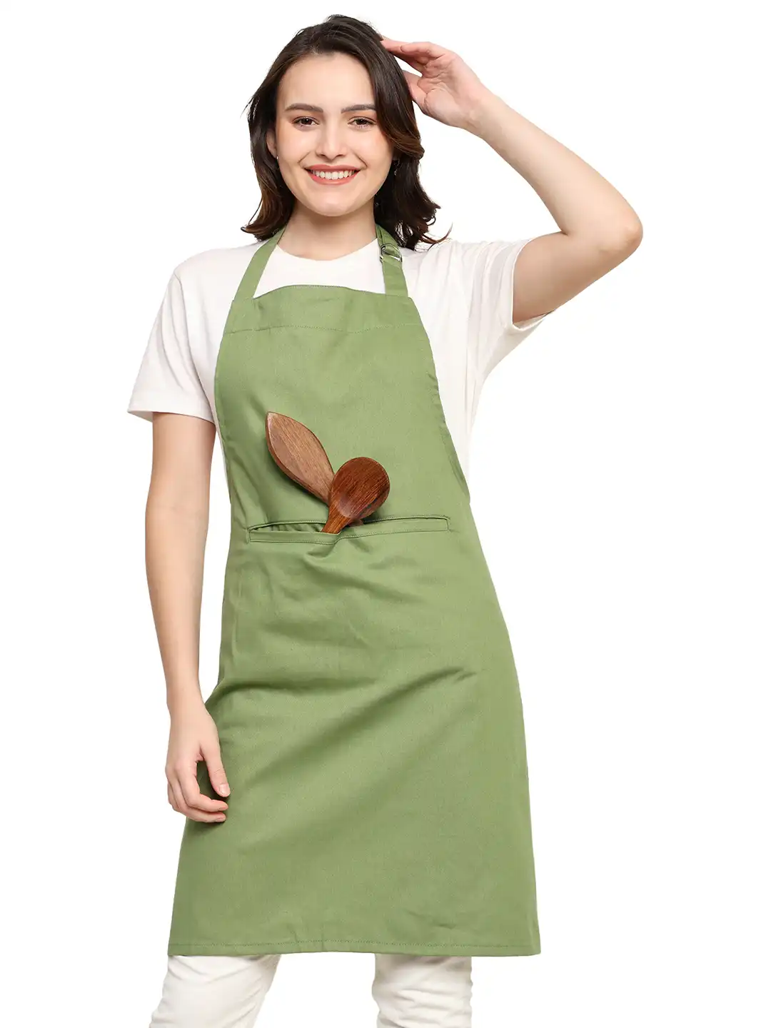 Buy SKANDA FAB Green Pure Cotton Adjustable Straps Apron - Aprons