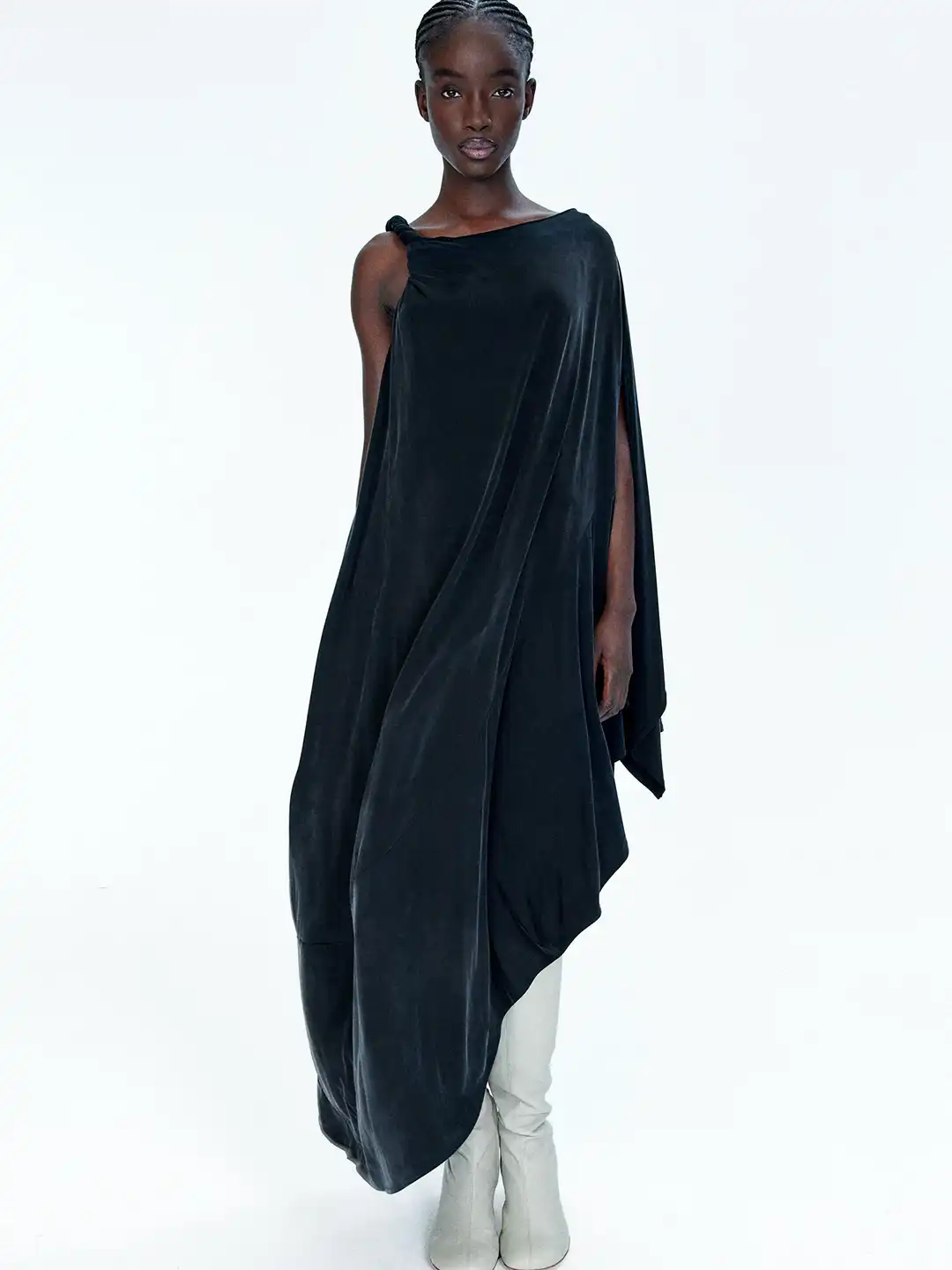 asymmetrical jersey dress One-sleeve asymmetric jersey gown - black
