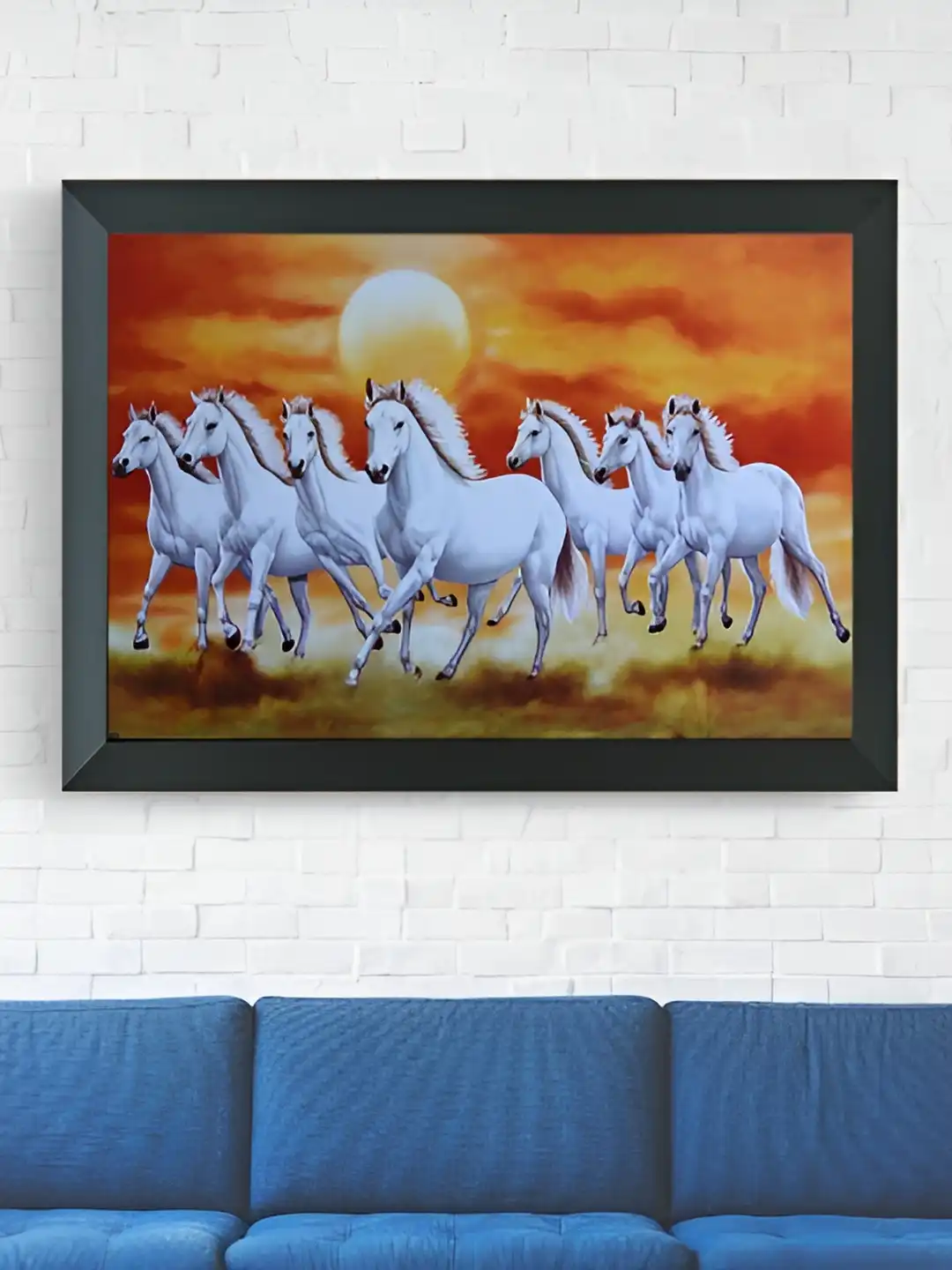 Buy FRIZZY ARTS Black & White Seven Horse Printed Wooden Wall Art