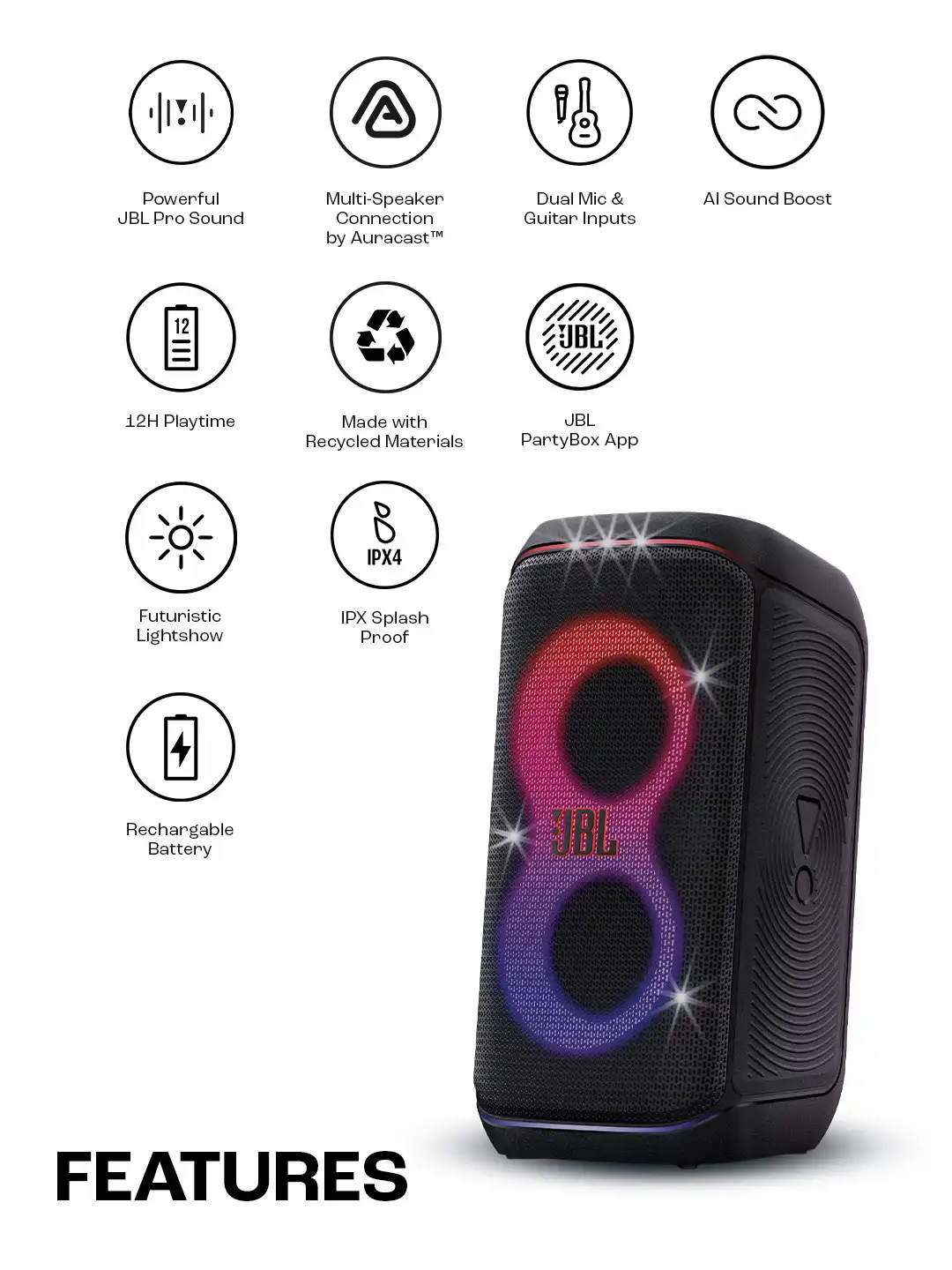 Buy JBL Black Partybox Club 120 Wireless Bluetooth Party Speaker