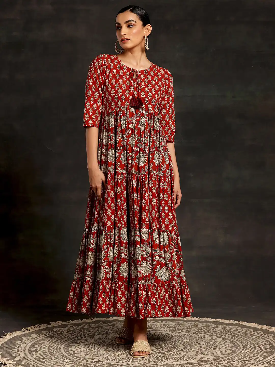 Buy Libas Ethnic Motifs Printed Tie-Up Neck Gathered Tiered Cotton Maxi Ethnic Dress - Ethnic Dresses for Women 28540406 | Myntra Buy Libas Ethnic Motifs Printed Tie-Up Neck Gathered Tiered Cotton Maxi Ethnic Dress - Ethnic Dresses for Women 28540406 | Myntra