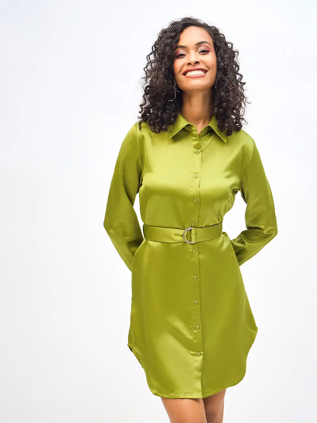 green dress with train Zalie Yellow Lace High-Neck Belted Midi Dress – Club L London main image 0