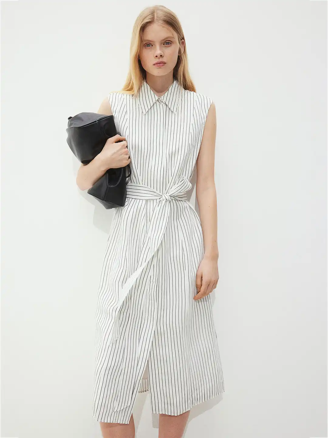 h&m white linen shirt dress Women's White Linen-blend shirt dress