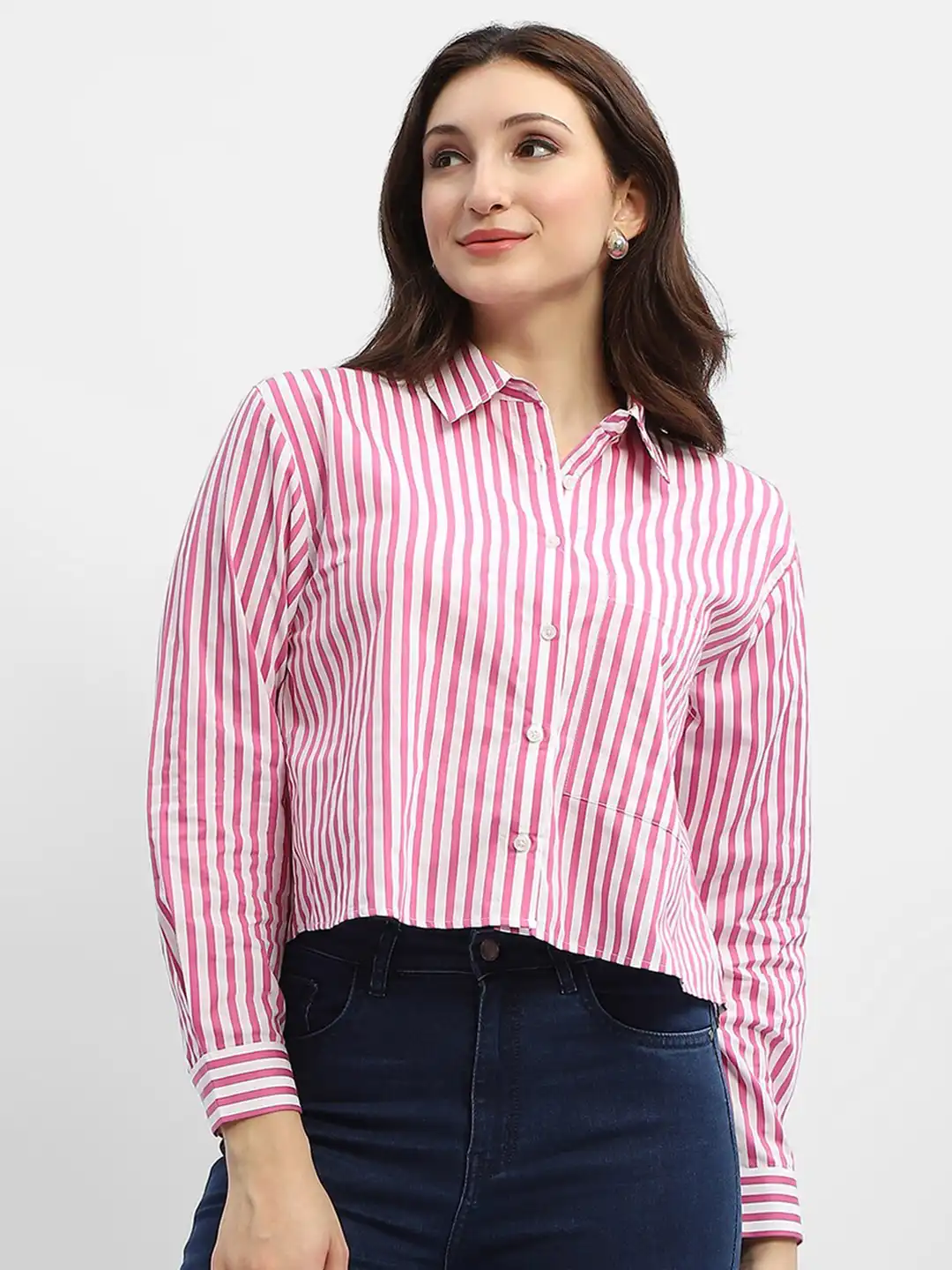 トップス Maa Buy Madame Vertical Striped Pure Cotton Crop Casual Shirt - Shirts