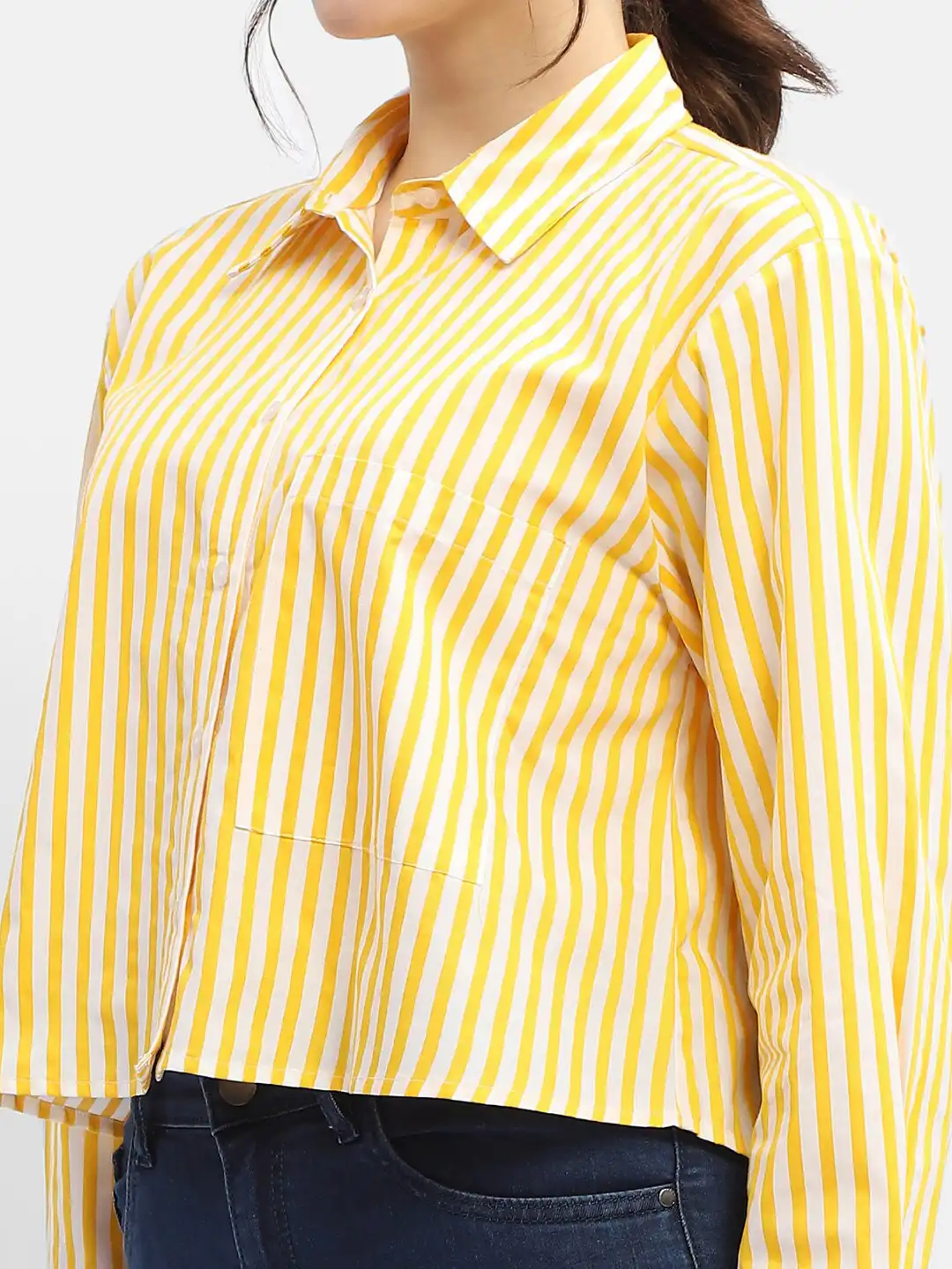 トップス MM Buy Madame Vertical Striped Pure Cotton Crop Casual Shirt - Shirts