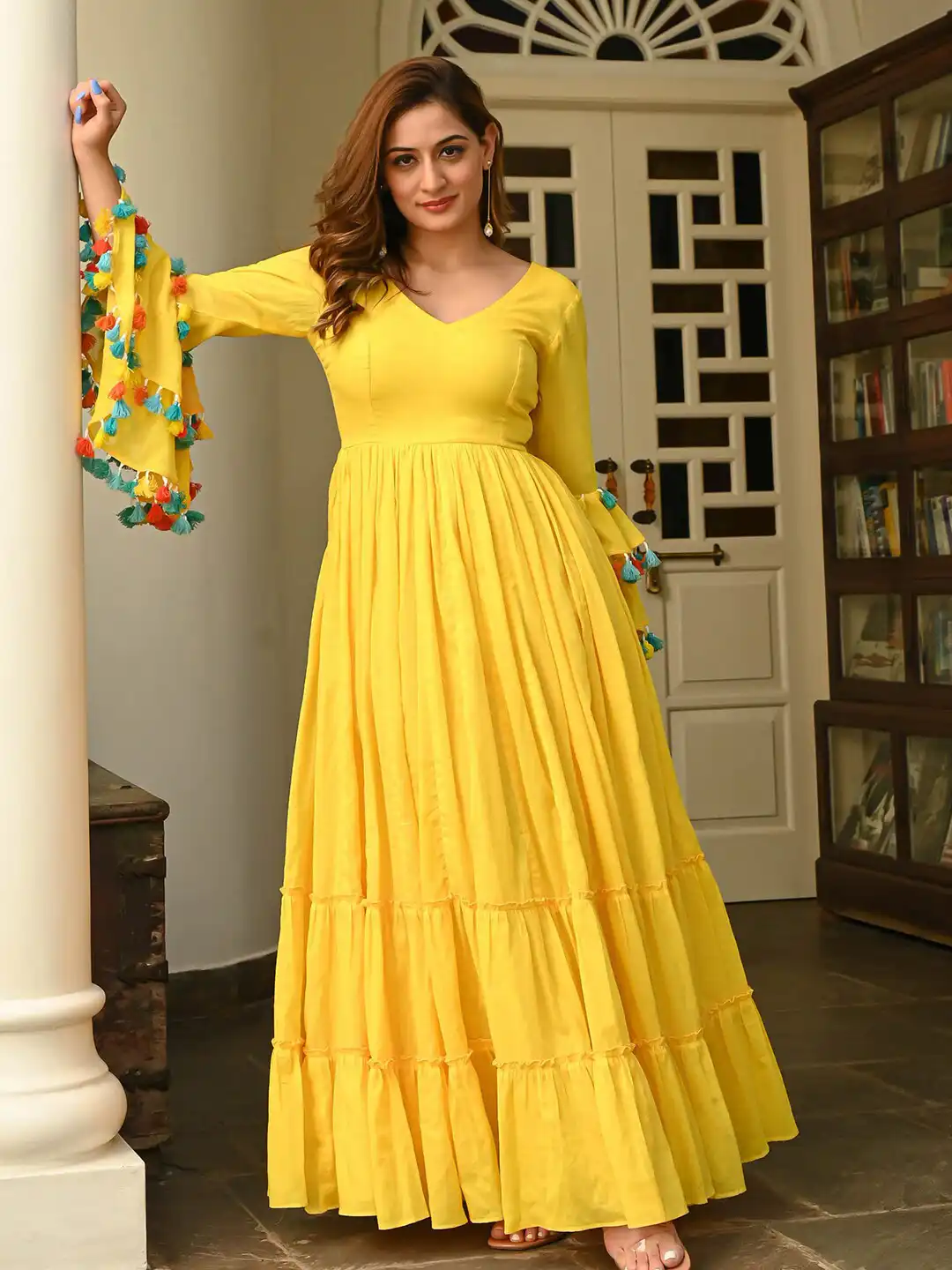 Buy Ziva Fashion Tiered Bell Sleeves Cotton Fit and Flare Maxi Dress -  Dresses for Women 28683040 | Myntra