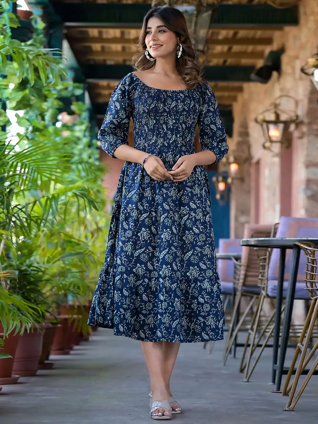 Buy Peachmode Floral Printed Cotton A-Line Midi Dress - Dresses for Women  28716176 | Myntra