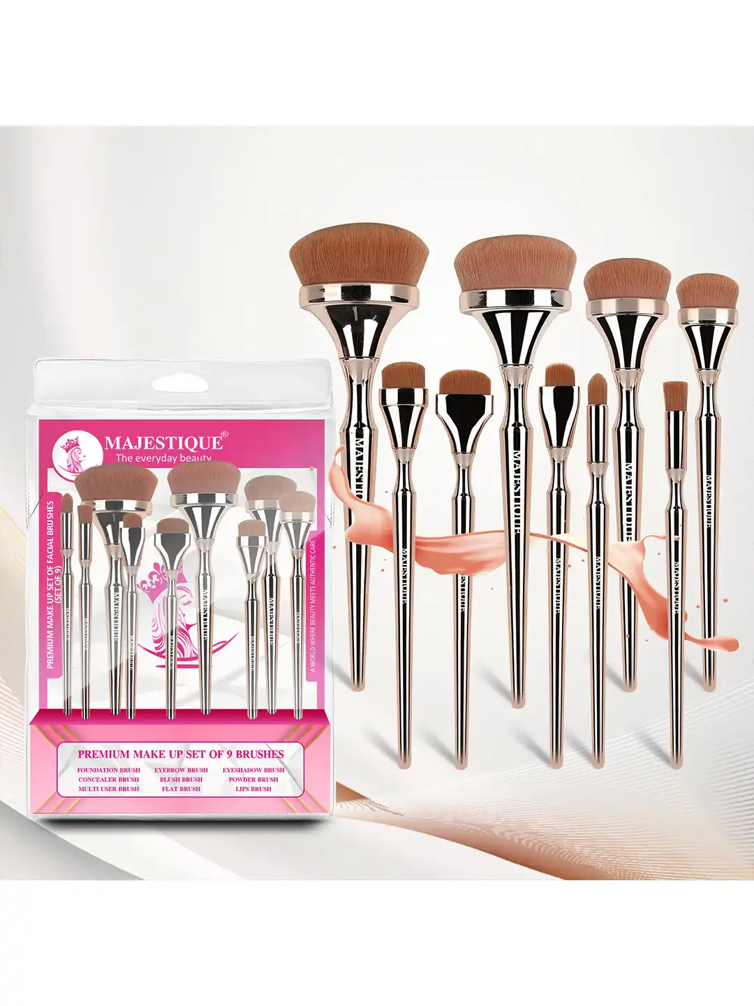 Buy MAJESTIQUE Set of 9 Luminous HD Makeup Brush - Brown - Face