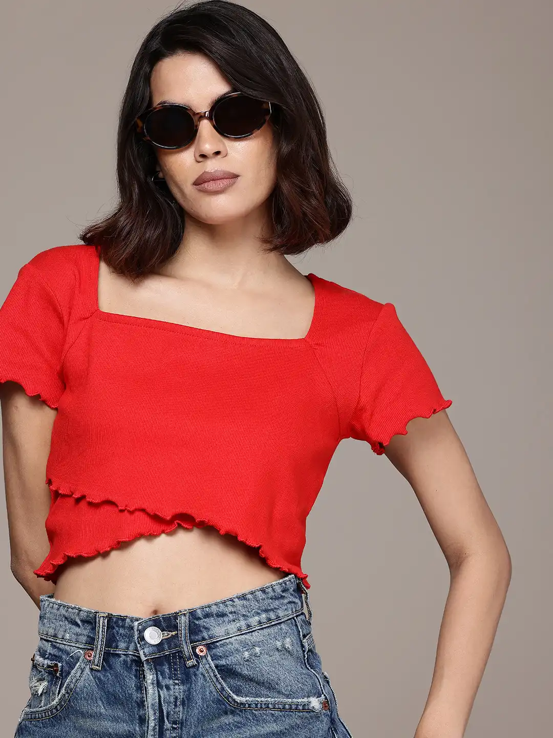 Buy The Roadster Life Co. Ribbed Square Neck Wrap Style Crop Top