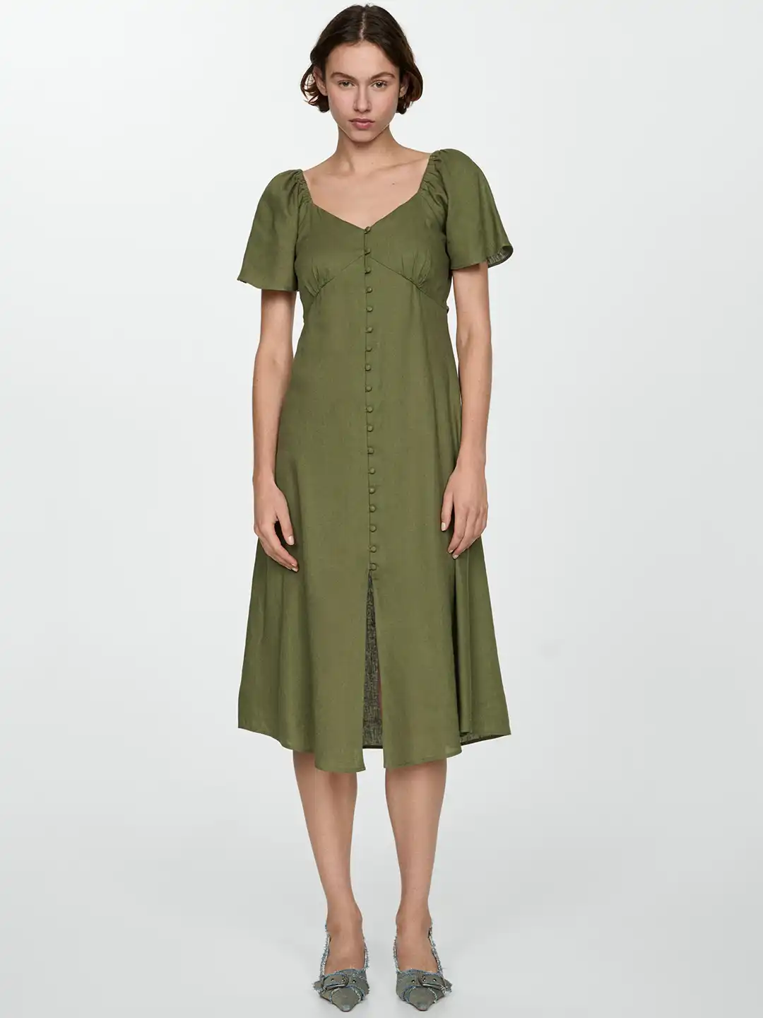 mango midi dress with sleeves Mango v-neck spot print midi dress in red