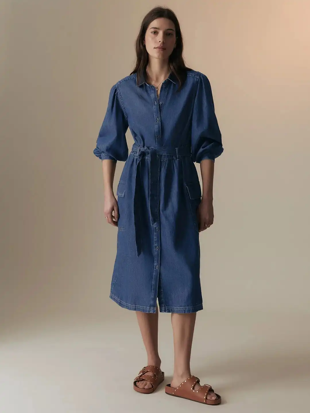marks and spencer denim shirt dress Marks & Spencer Denim Ruffle Detail Shirt Dress UK Size 10 T427224