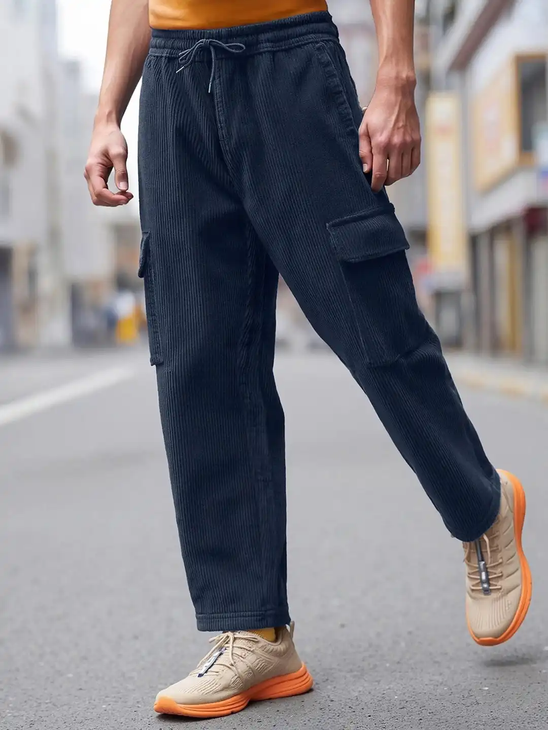 Buy Bewakoof Men Blue Tapered Fit Japanese Cargo Carpenter Pants