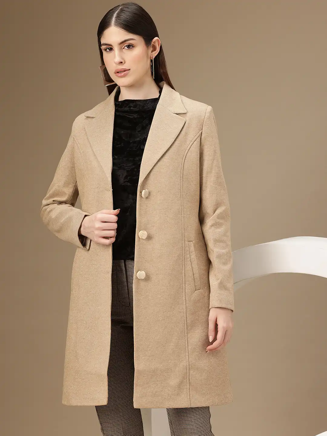 Buy Chemistry Notched Lapel Collar Overcoat - Coats for Women