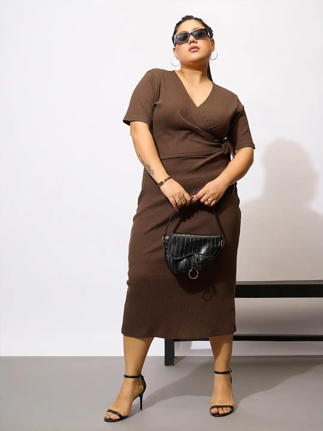 brown plus size sheath dress Plus Size Aiyana Mesh Midi Dress- Brown 2X / Brown at Curvy Sense