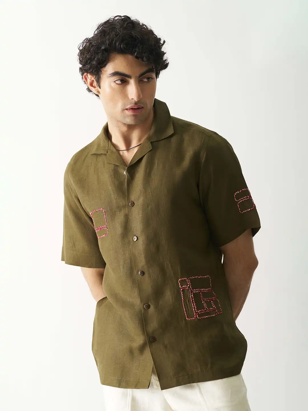 Buy Cultura Studio Comfort Abstract Embroidered Linen Shirt