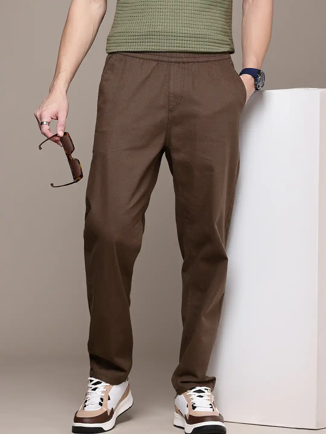 Buy The Roadster Life Co. Men Relaxed Fit Pure Cotton Trousers