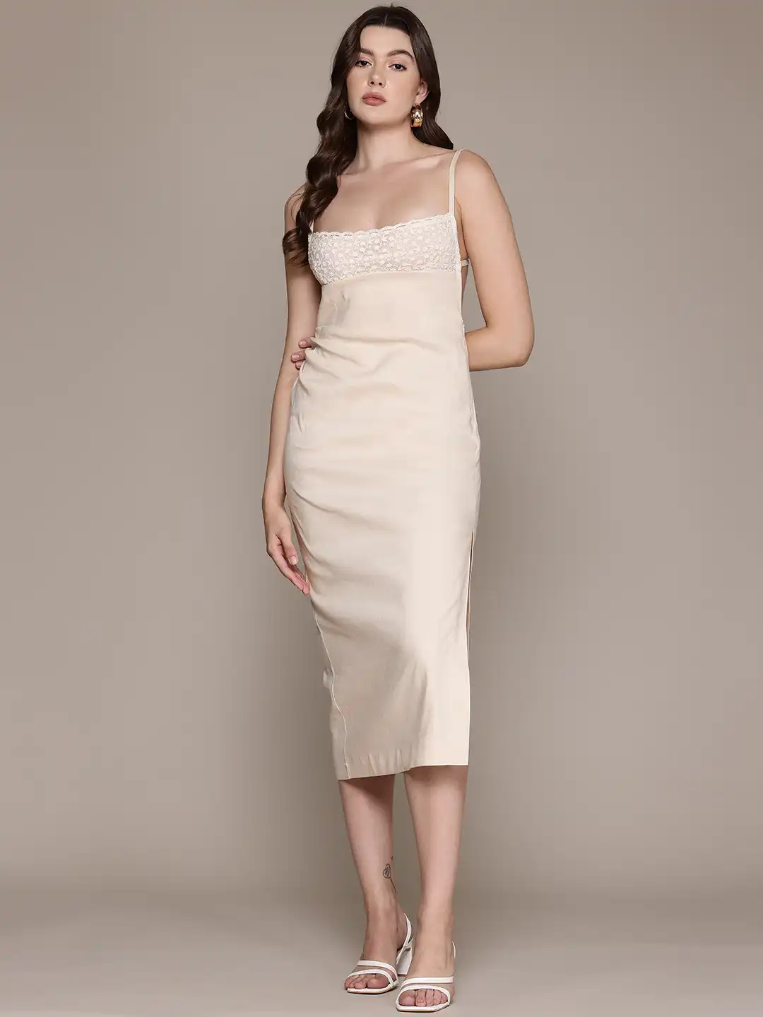 mango lace midi dress MANGO - Semi-transparent Lace long Dress Brown
