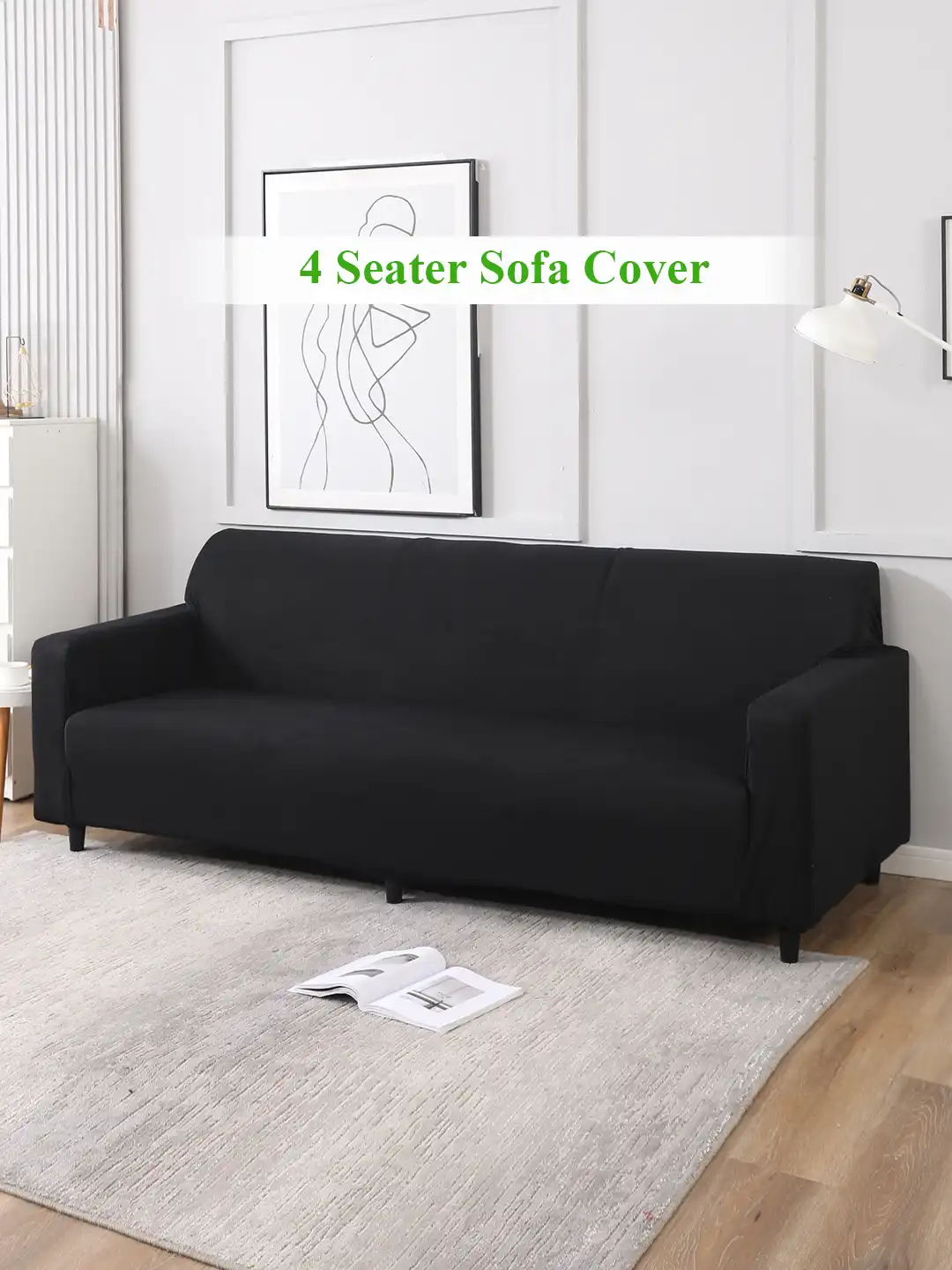 Buy HOKIPO Black 4 Seater Elasticated Sofa Cover With Arms - Sofa