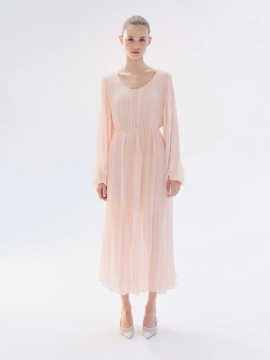 pleated chiffon dress h&m Women's Navy blue Pleated chiffon dress