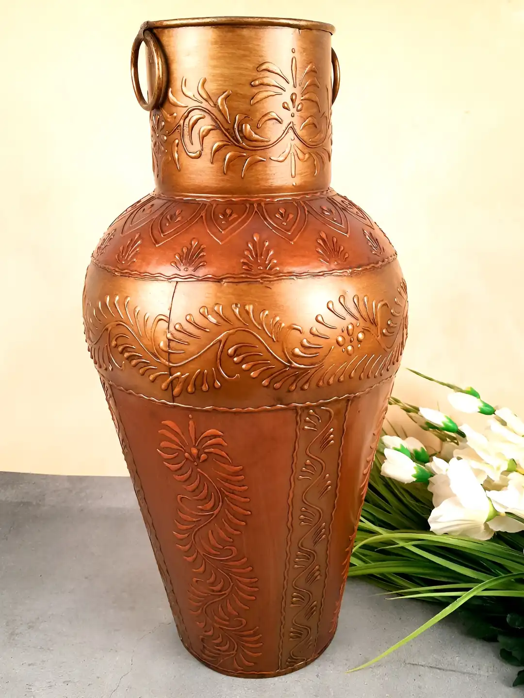 Buy apka mart Copper Toned Metal Textured Flower Vase - Vases for