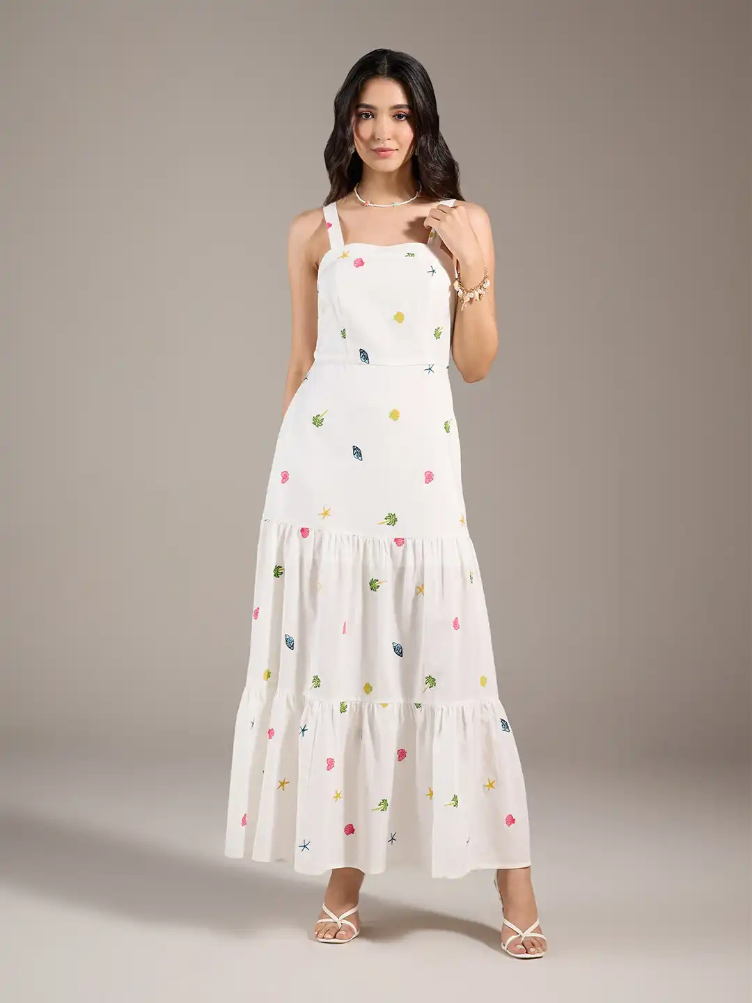 Buy 20Dresses White Embroidered Shoulder Straps Tiered Maxi Dress - Dresses  for Women 29734536