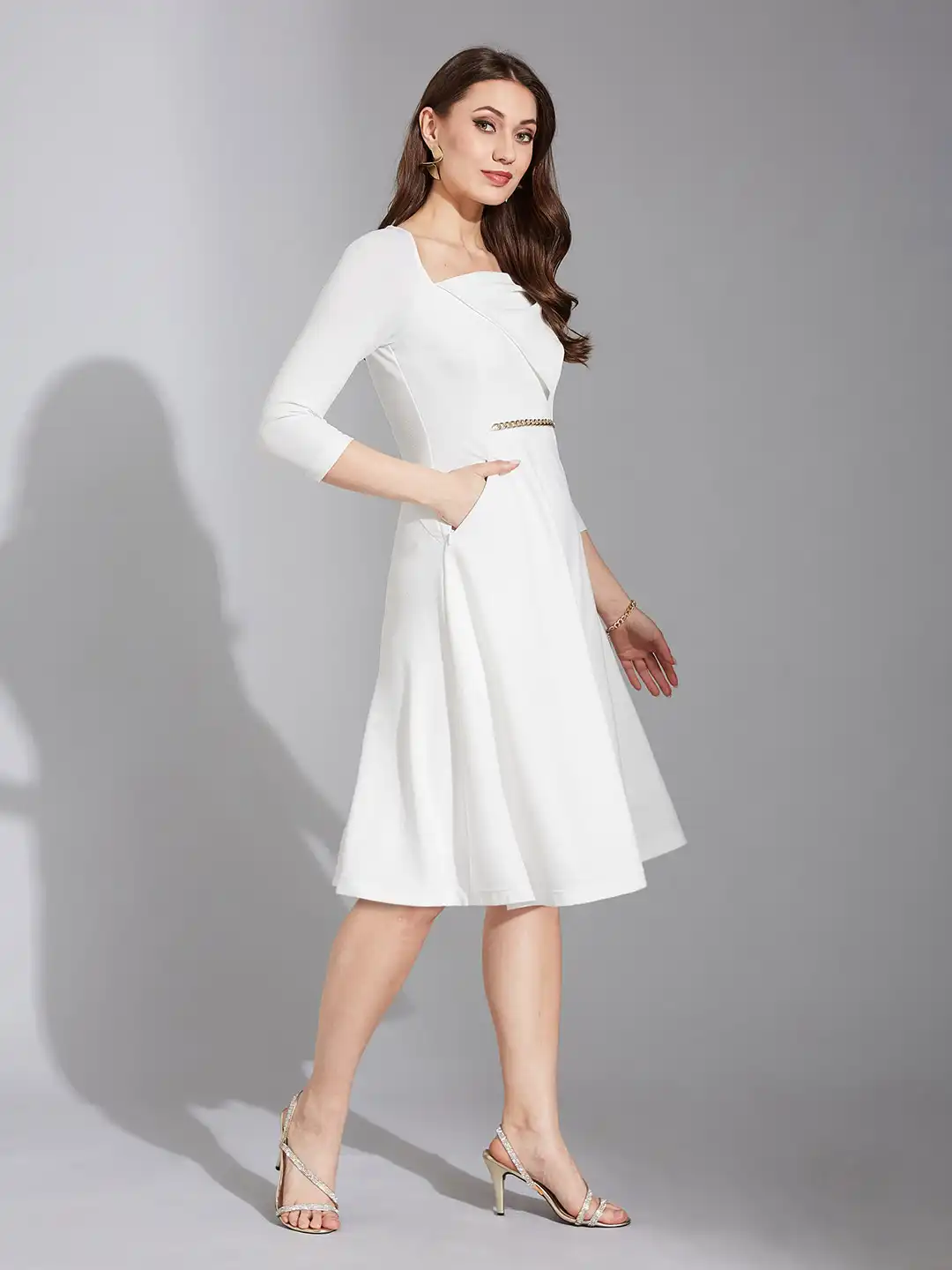 white fit and flare dress with pockets Aristos Cap Sleeve Mini Dress Off White main image 1