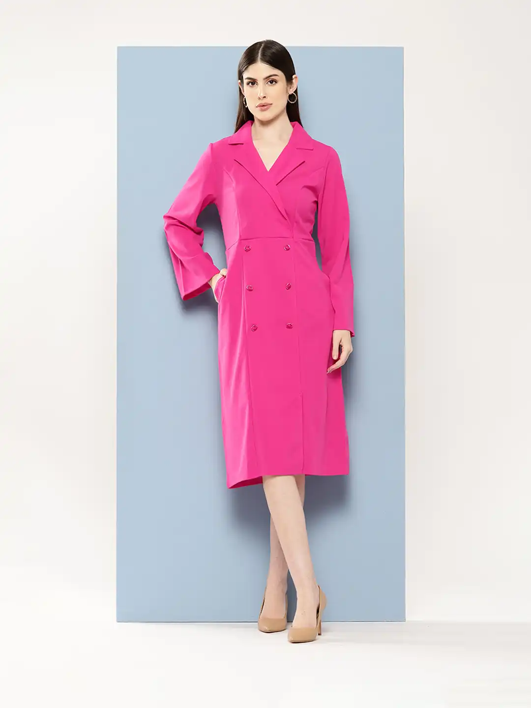 Buy Chemistry Flared Sleeve Blazer-Style Midi Dress - Dresses for Women  29758610 | Myntra