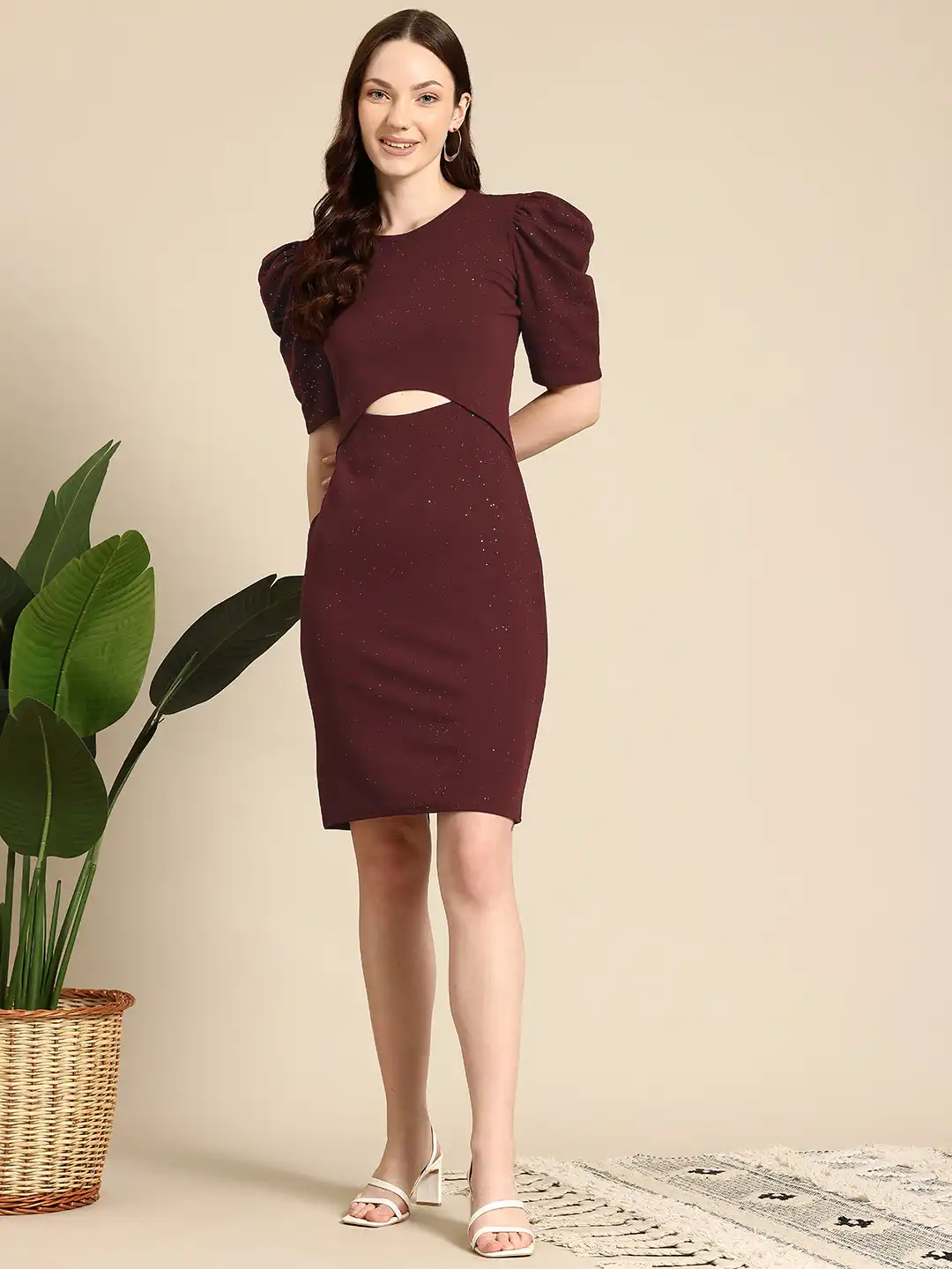 Buy Mast & Harbour Embellished Puff Sleeves Bodycon Dress with Cut Out  Detail - Dresses for Women 29805226 | Myntra