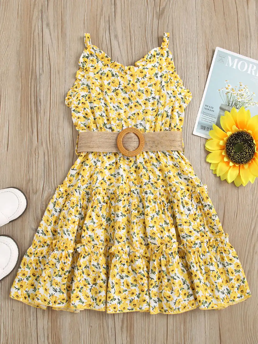 Buy INCLUD Girls Floral Printed Shoulder Straps Waist Belt Fit & Flare Dress  - Dresses for Girls 29865049 | Myntra