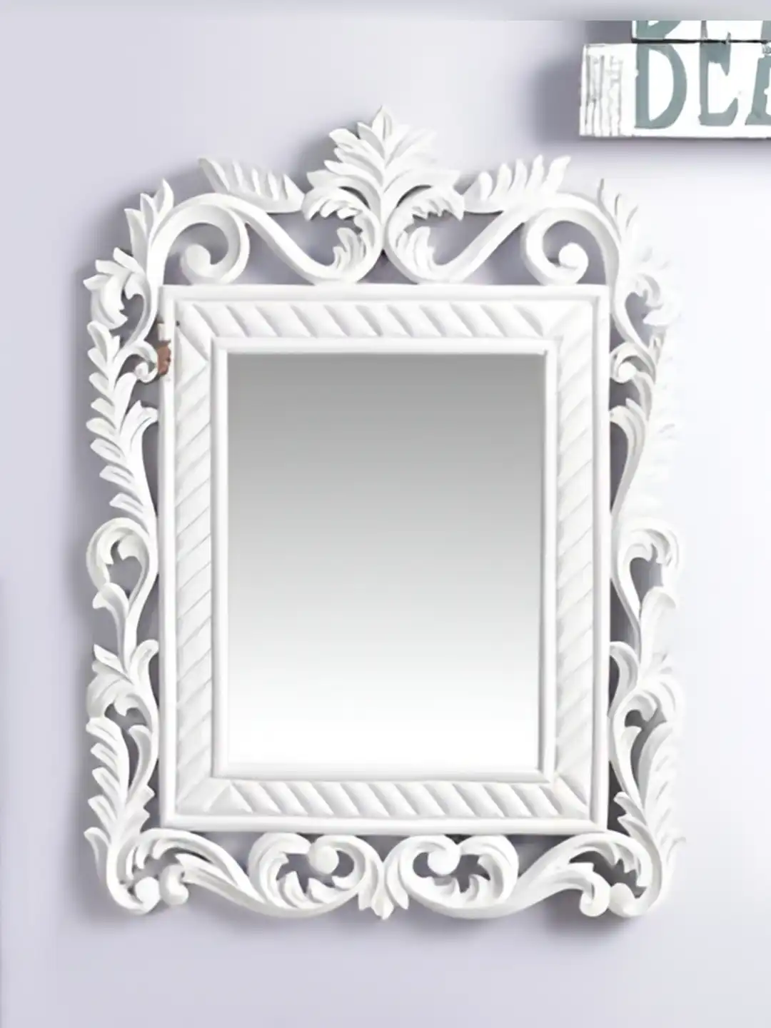 Buy VAS collection home White Wall Textured Wooden Mirror Frame