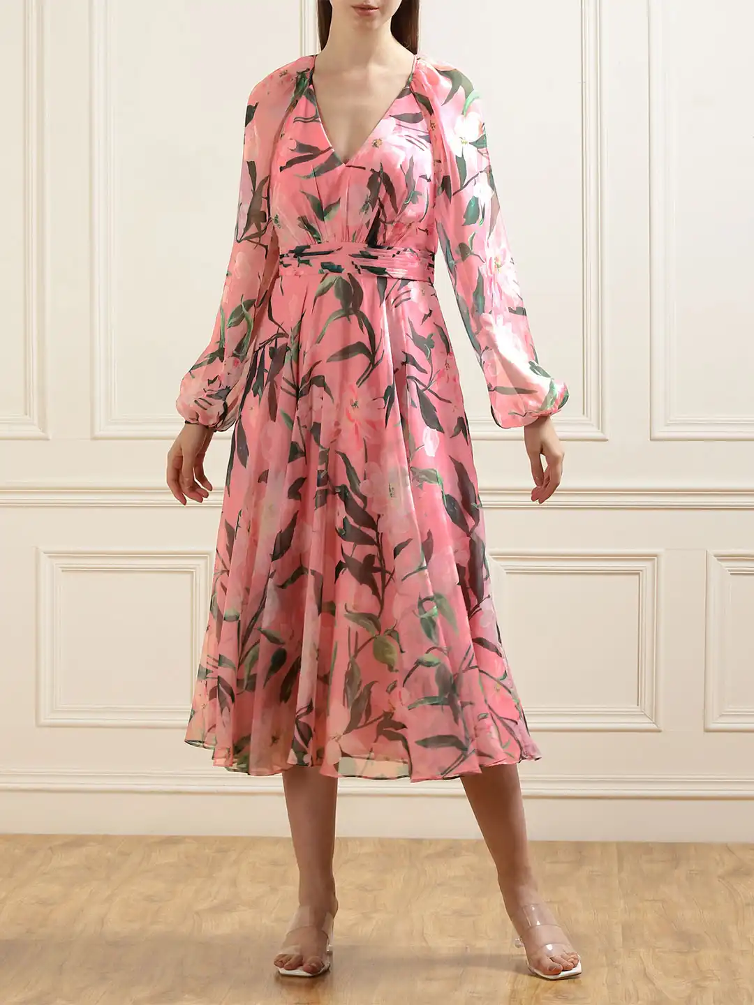 Buy Phase Eight Floral Printed Puff Sleeves V-Neck Fit & Flare Midi Dress -  Dresses for Women 29917202 | Myntra