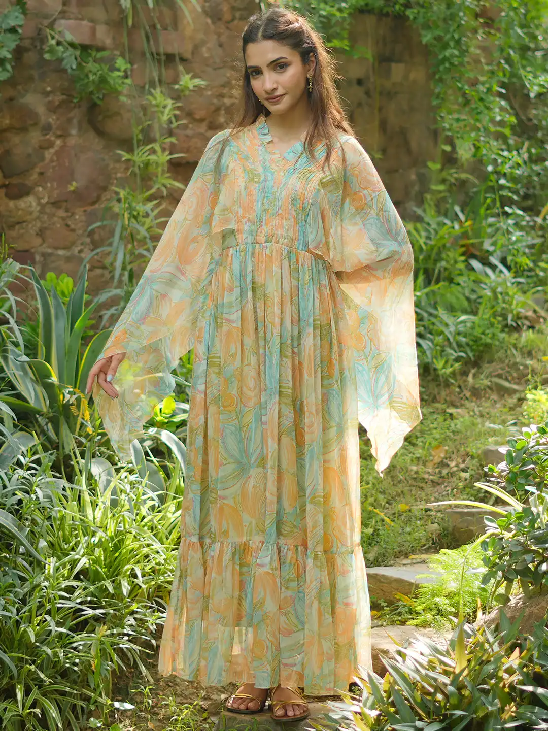 Buy Libas Flared Cape Sleeve Pleated V-neck Fit & Flared Maxi Dress - Dresses for Women 29918199 | Myntra Buy Libas Flared Cape Sleeve Pleated V-neck Fit & Flared Maxi Dress - Dresses for Women 29918199 | Myntra