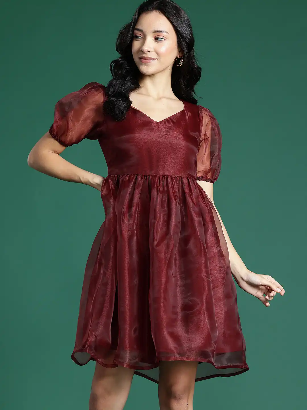 Buy DressBerry Puff Sleeve Net Fit & Flare Dress - Dresses for Women  29920439 | Myntra