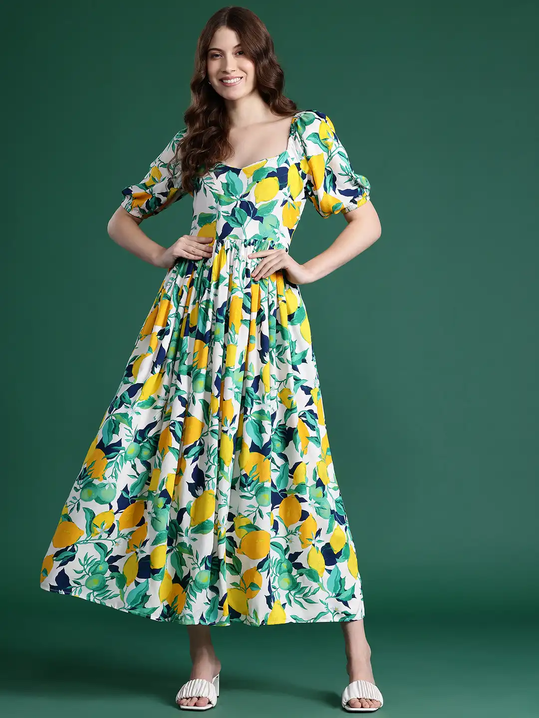 Buy DressBerry Printed Puff Sleeve Fit & Flare Dress - Dresses for Women  29920536 | Myntra