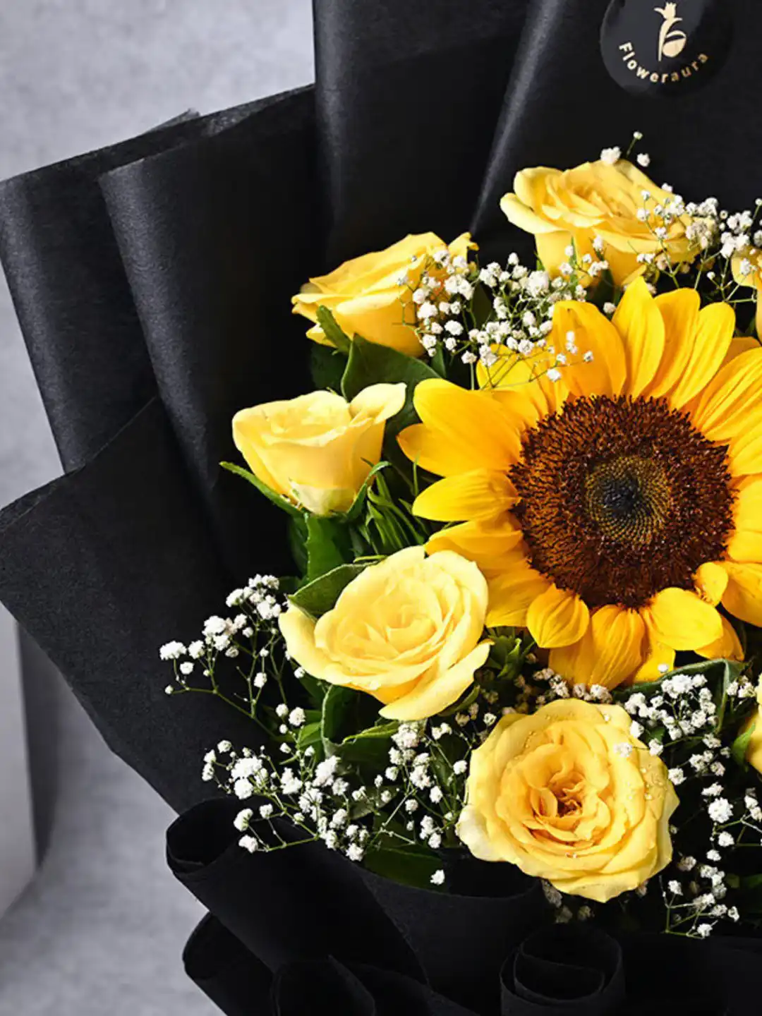 Buy Floweraura Yellow 9 Pieces Sunflower & Roses Flowers Bouquet