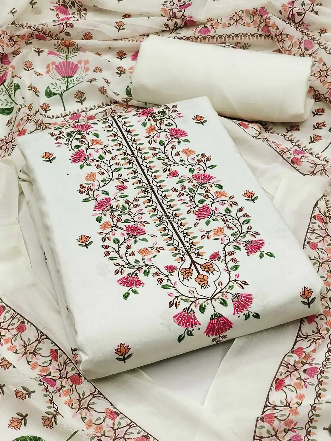 peachmode cotton dress materials Rama Embroidered Cotton Blend Dress Material