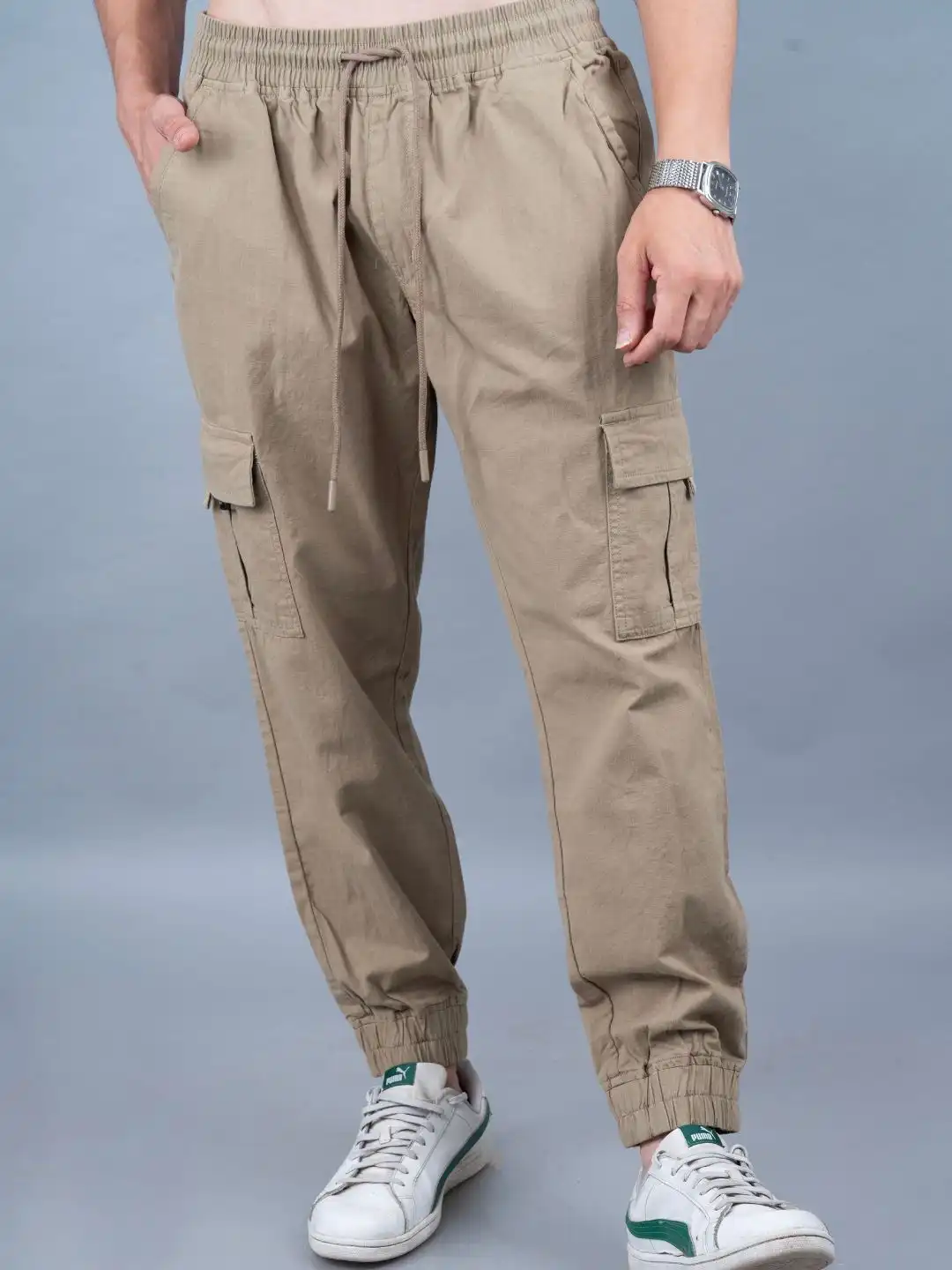 Buy PRONK Khaki Regular Fit Cargo Track Pants - Track Pants for