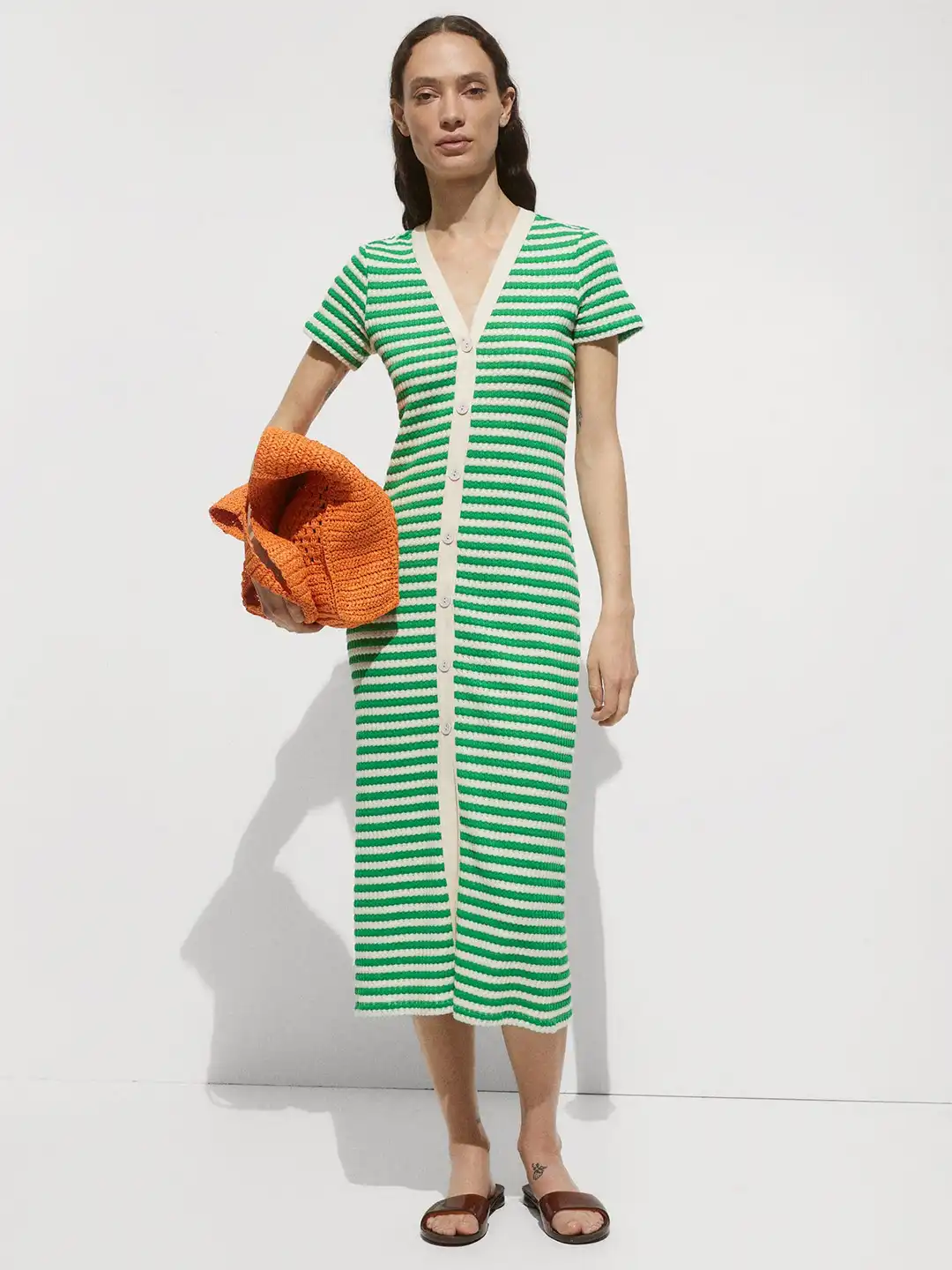 ワンピース Herlipto Stripe Ribbed-Knit Midi Dress herlipto Stripe Ribbed-Knit Midi Dress