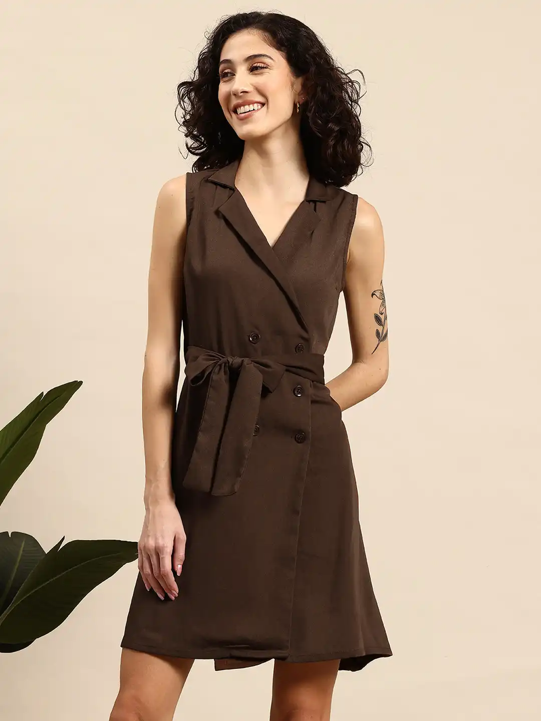 formal wrap dress mini Krista Abstract Mini Wrap Dress BROWN-MULT / M by Sugarlips