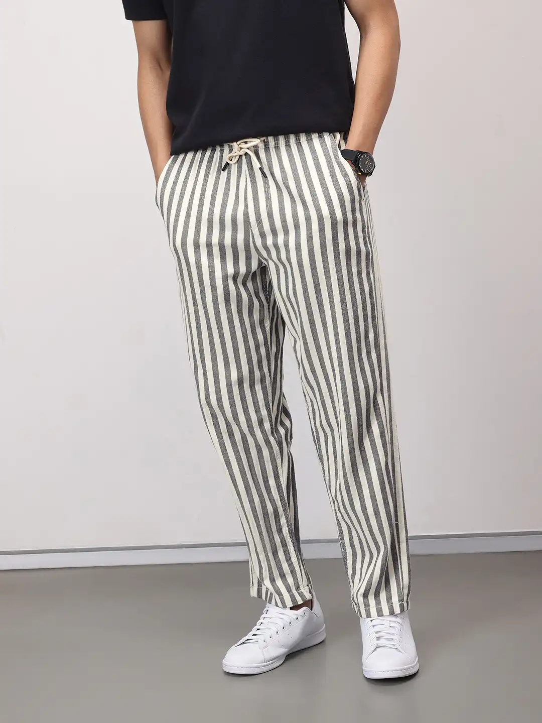 Buy ether Zen Men Striped Cotton Linen Chinos Trousers - Trousers