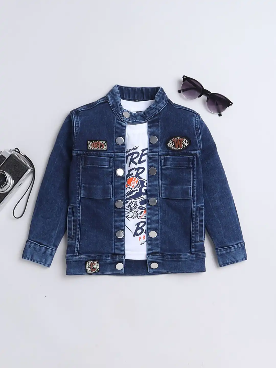 Buy Ministitch Boys Washed Solid Full sleeves Denim Jacket With