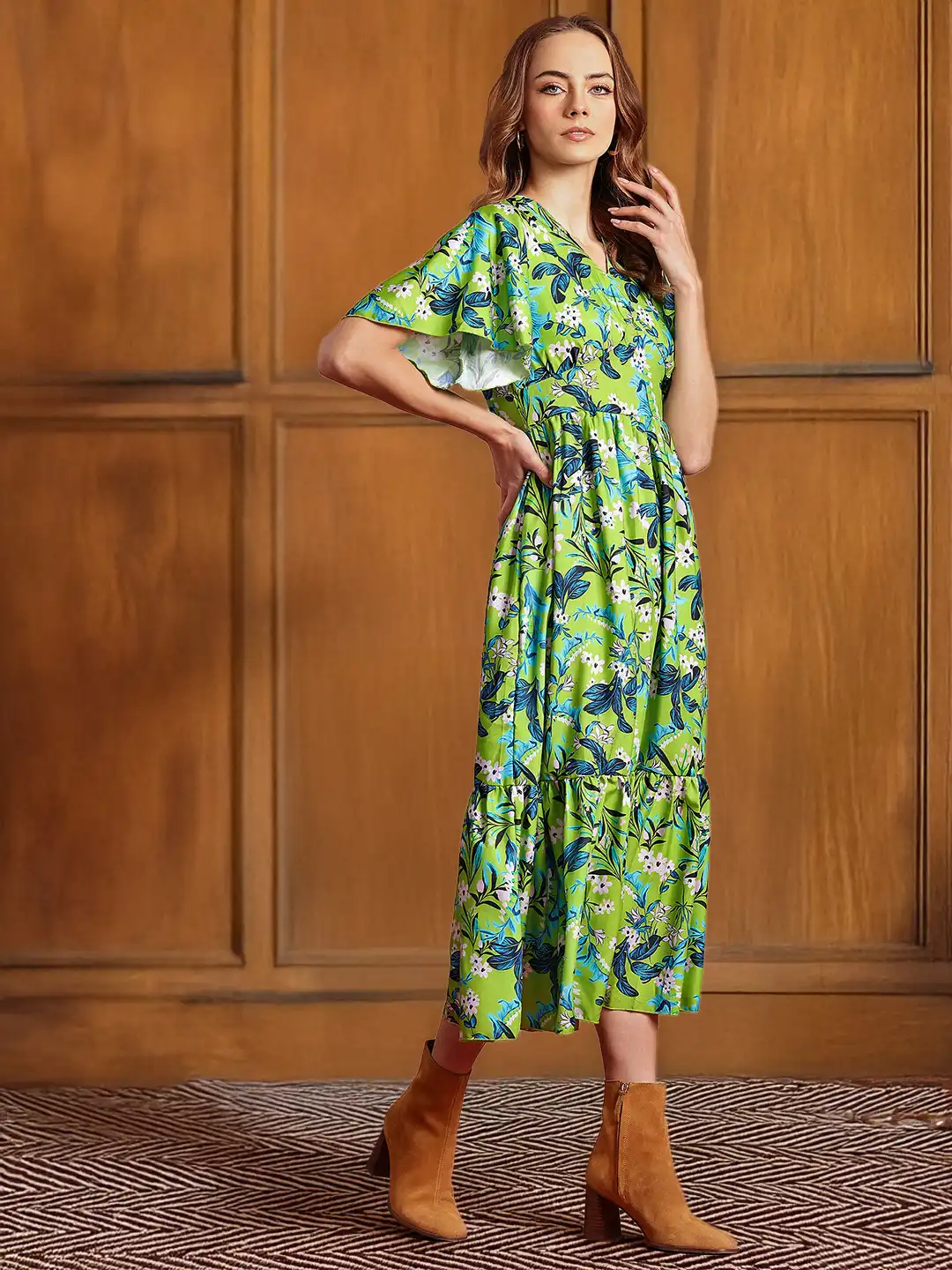 Buy all about you Floral Print Flared Sleeve Fit & Flare Midi Dress -  Dresses for Women 30101423 | Myntra