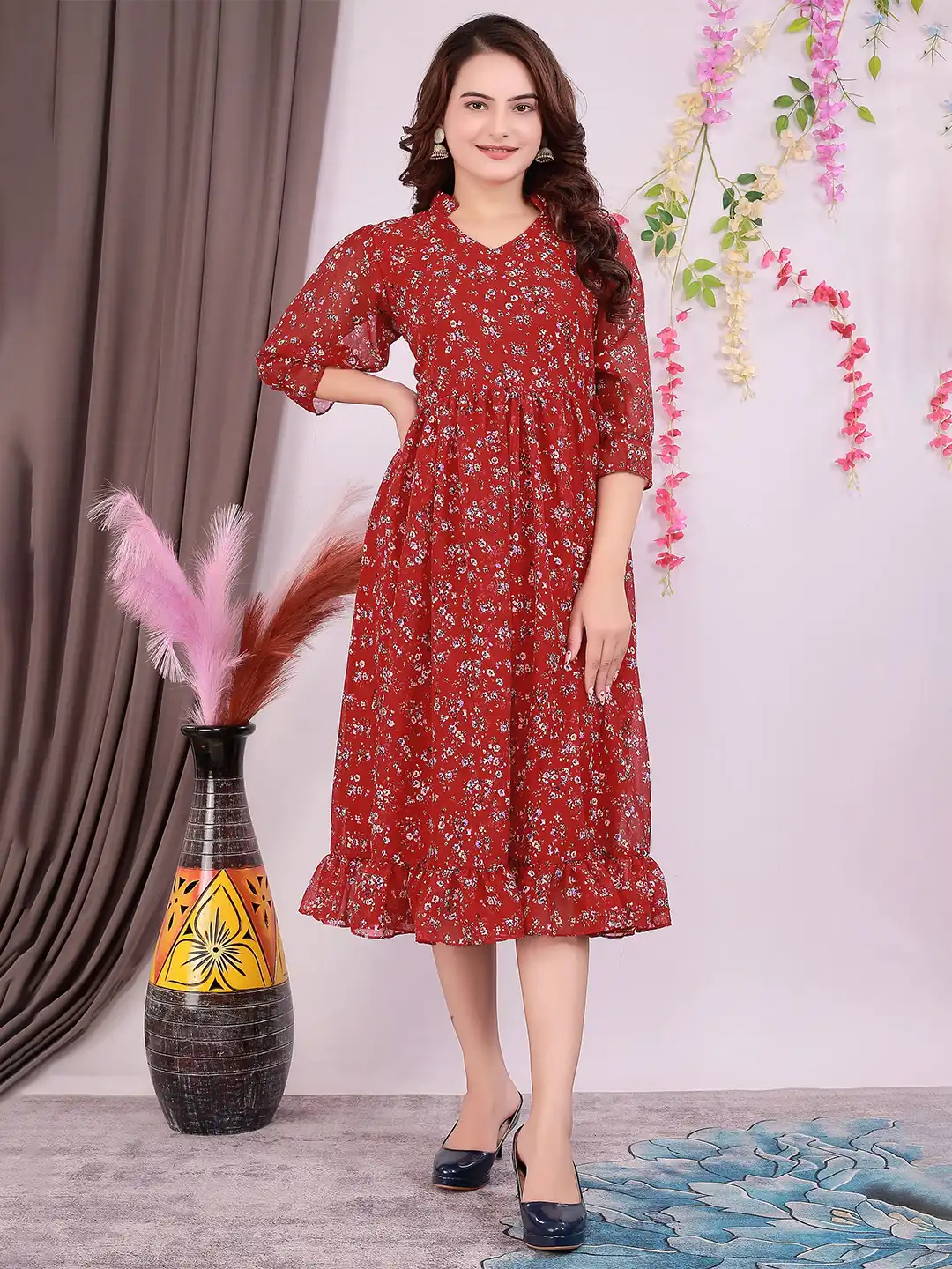 Buy BAESD Floral Print Fit & Flare Midi Dress - Dresses for Women 30120309  | Myntra