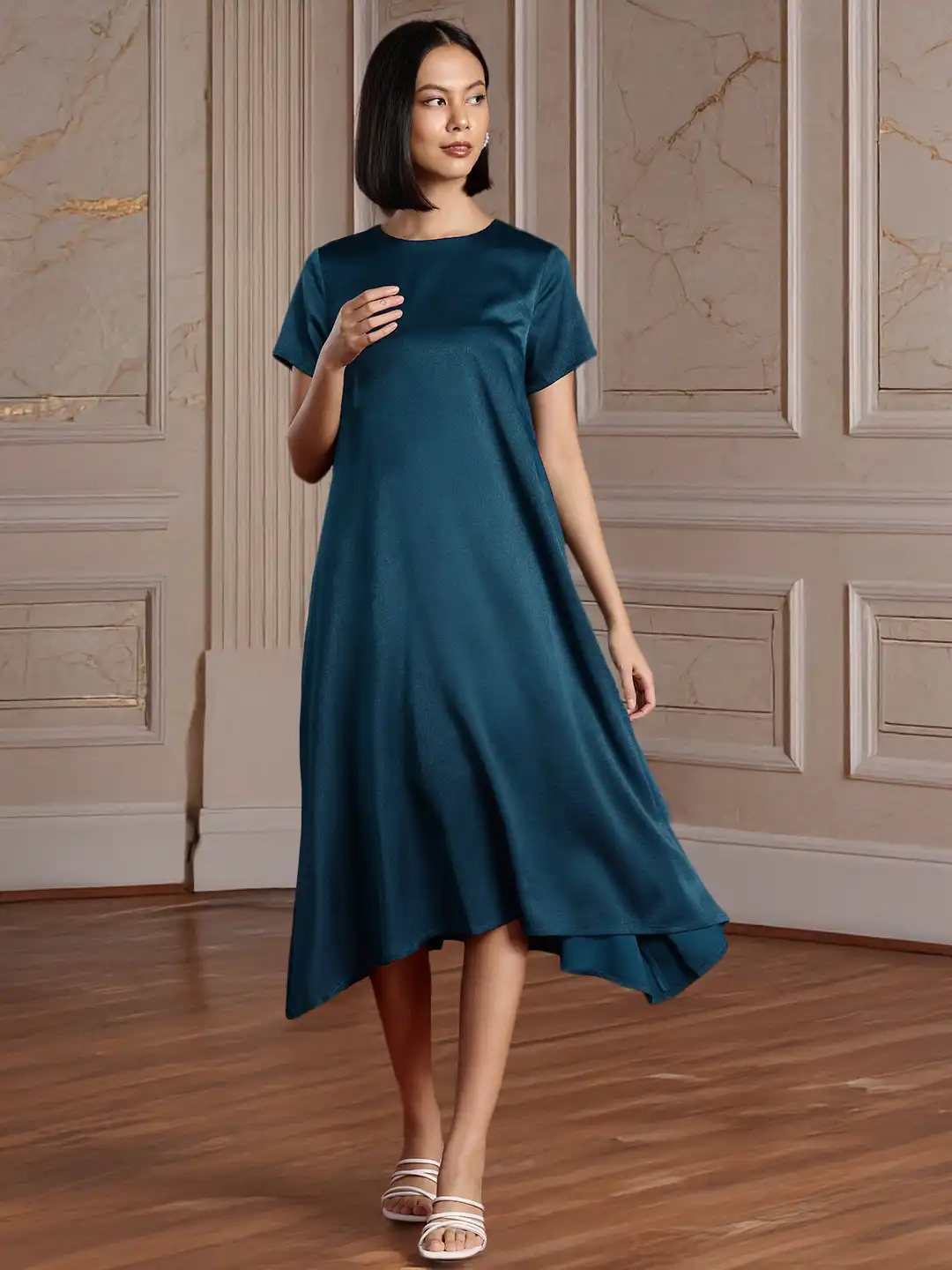 Buy all about you Satin Finish Flared Hem A-Line Midi Dress - Dresses for  Women 30129309 | Myntra