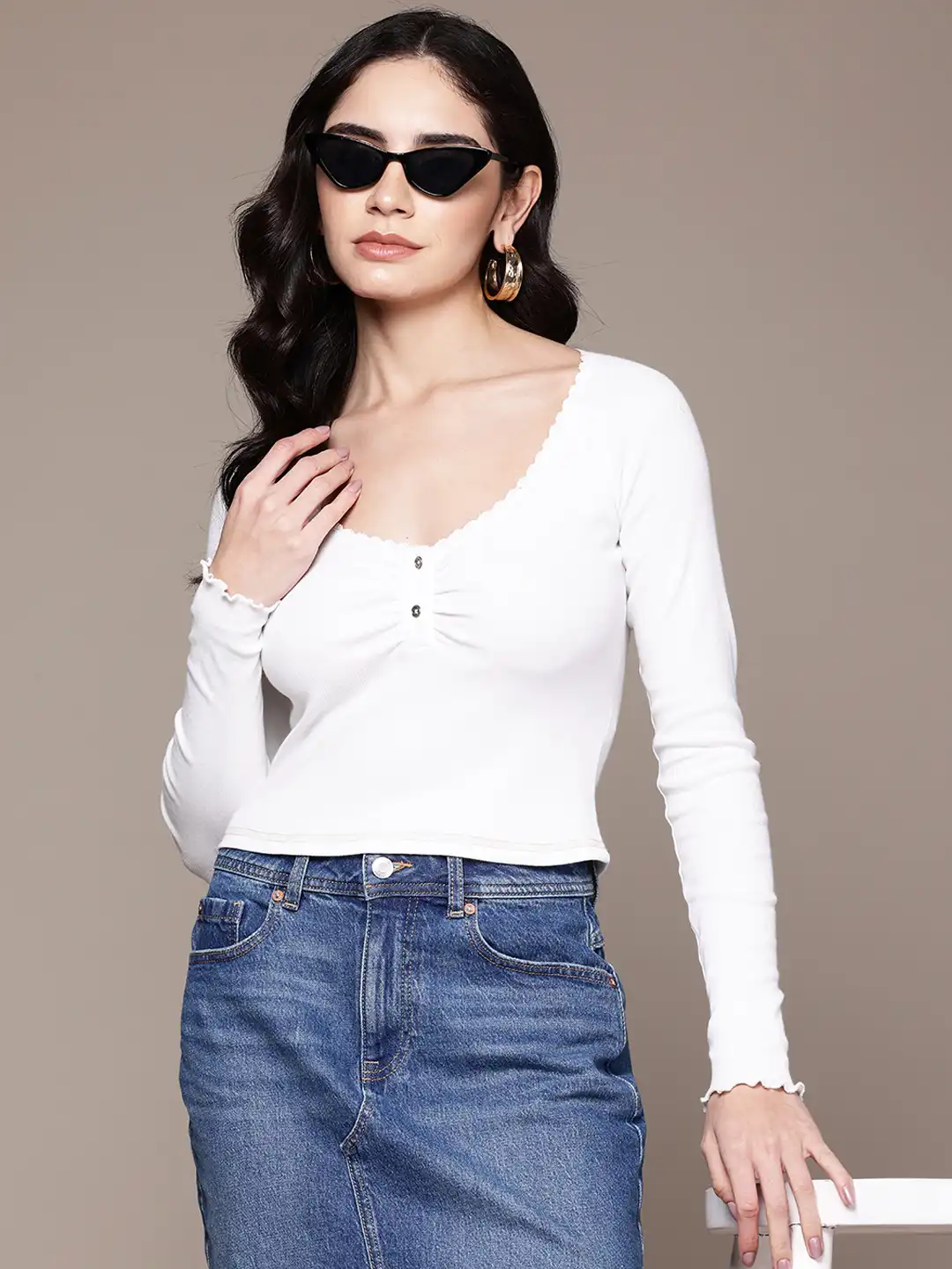 Buy The Roadster Lifestyle Co. V-Neck Long Sleeve Fitted Top