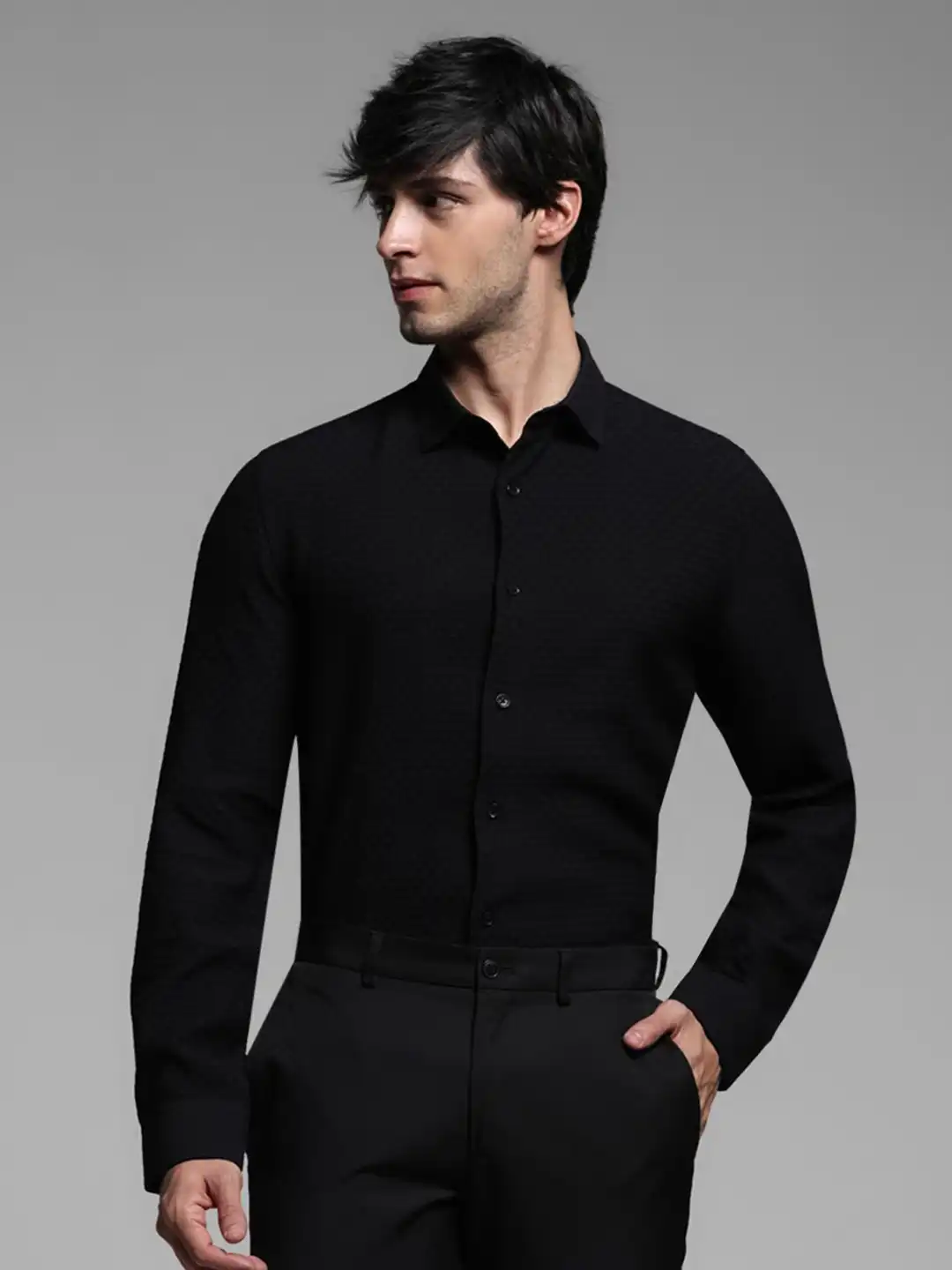 Buy Jack & Jones Men Spread Collar Textured Solid Slim Fit Casual
