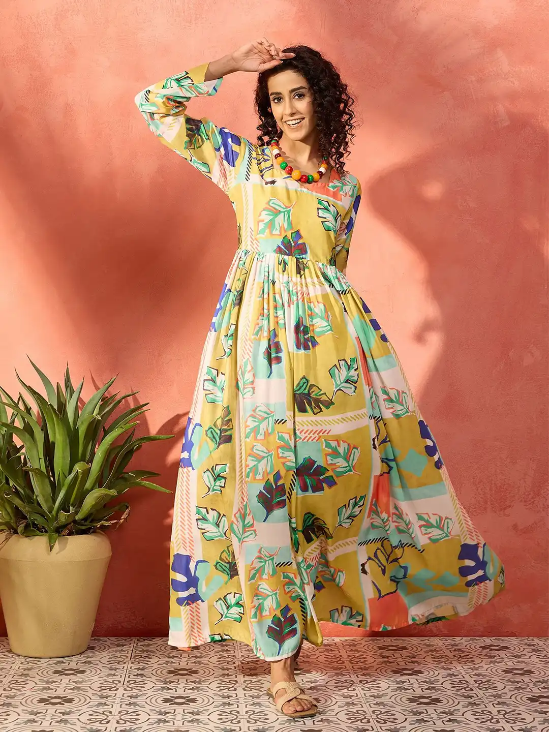tropical fit and flare dress Boho By Athena Tropical Print Linen Fit & Flare Maxi Dress –  athenalifestyle.com main image 1