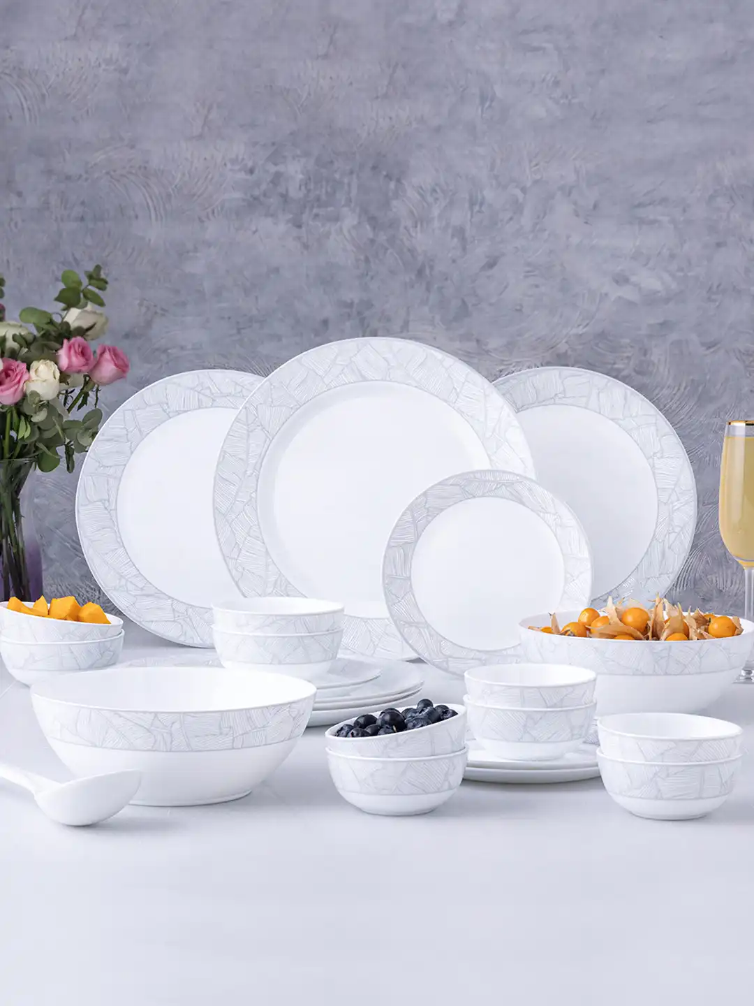 Buy Larah by BOROSIL Premia Series Ivy White & Grey 29 Pieces