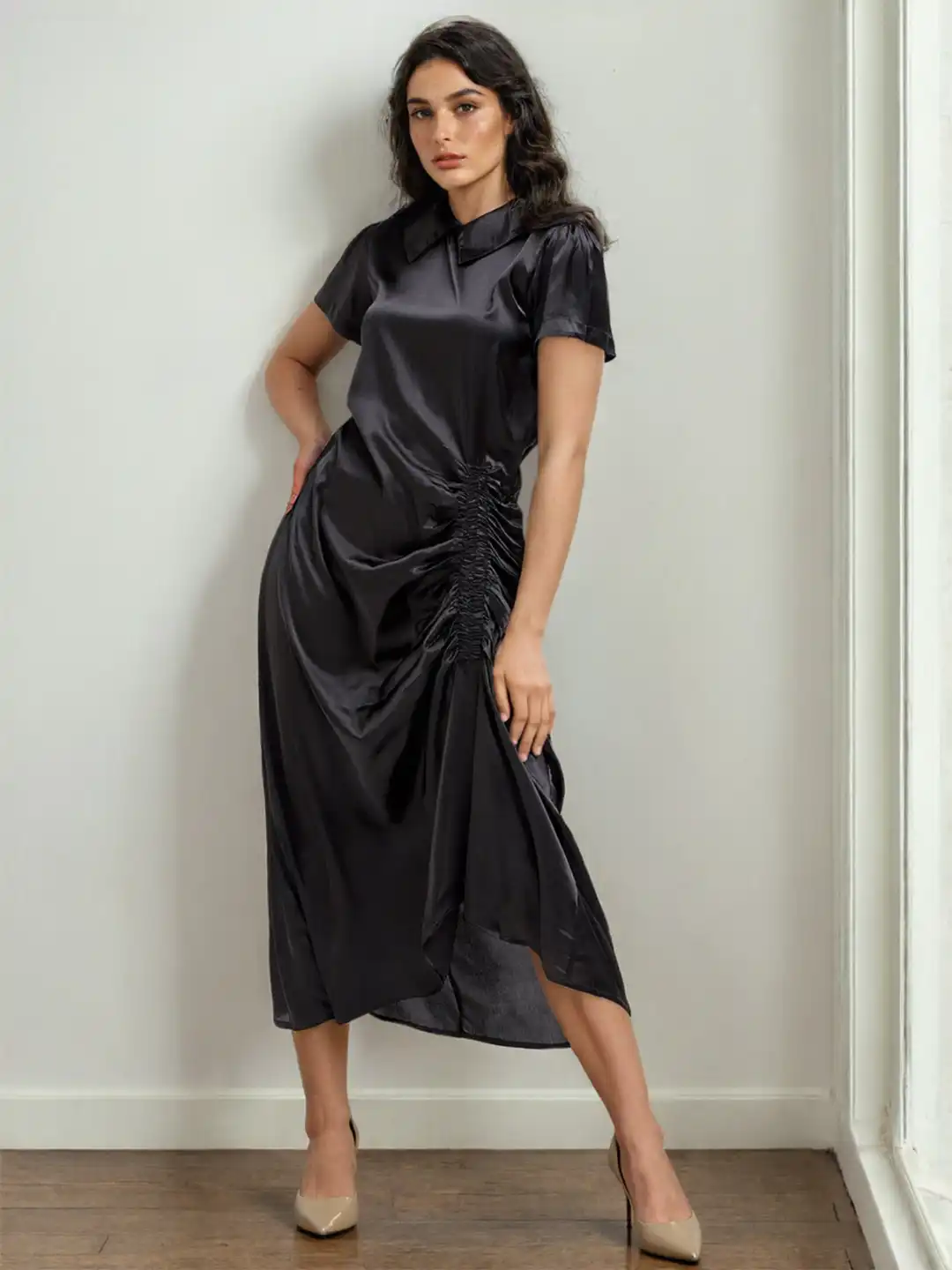 garage satin dress blue ish silk/satin dress from garage , size M, shows